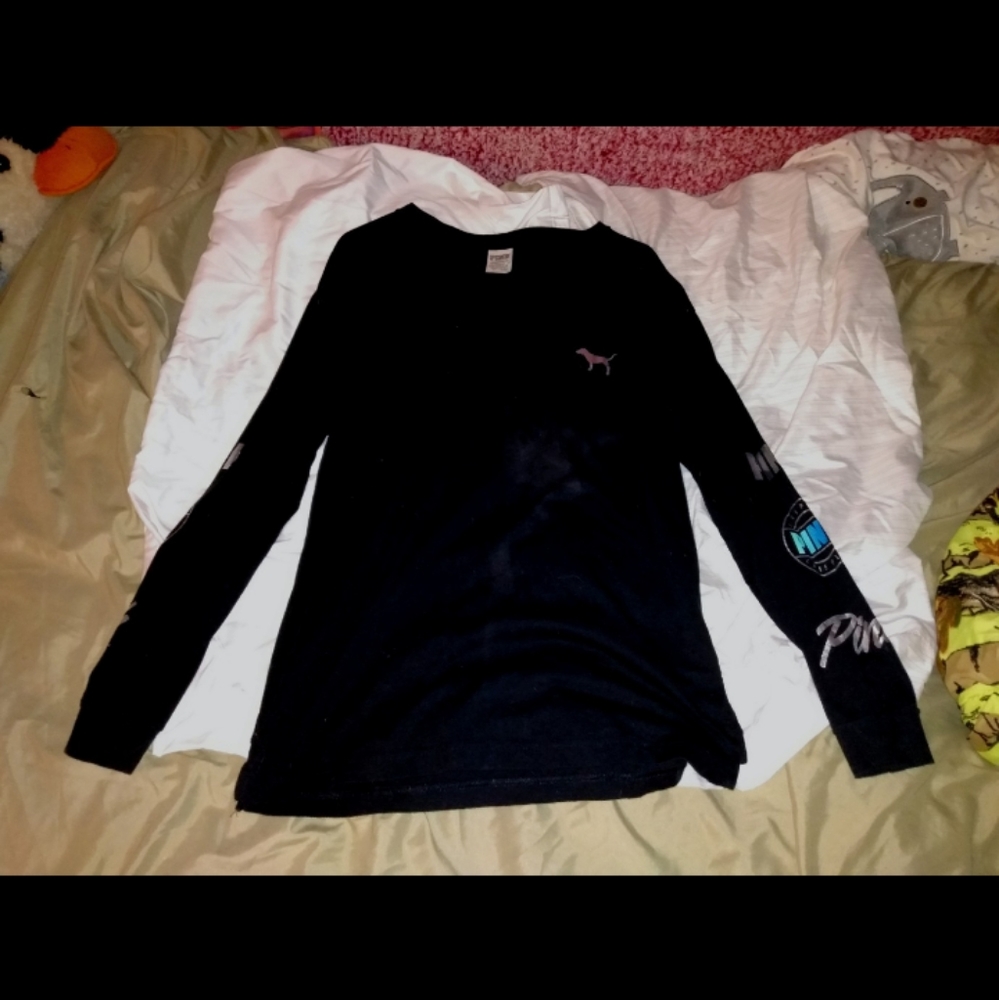 Vs pink bling long sleeve mesh cut chest